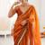 Orange fendy satin shaded with lace border saree with blouse