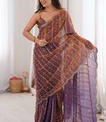 Copper fendy satin heavy embroidery sequins work saree with blouse