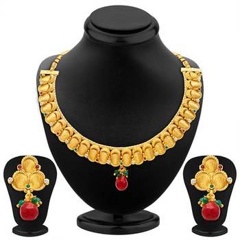 Stunning Gold Plated Temple Jewellery Necklace Set 1