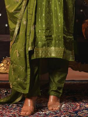 Embroidered Round Neck Straight Kurta With Trousers & Dupatta 7