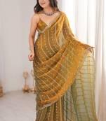 Gold fendy satin heavy embroidery sequins work saree with blouse