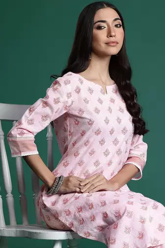 Floral Printed Cotton Kurta with Trousers