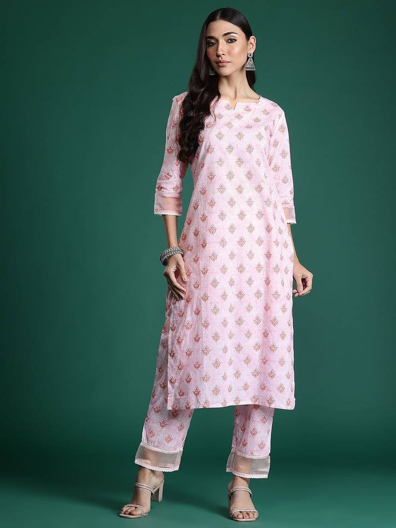 Floral Printed Cotton Kurta with Trousers