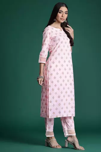 Floral Printed Cotton Kurta with Trousers