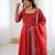 women's embroidery work crunchy silk blend flared anarkali and dupatta set
