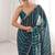 Teal fendy satin heavy embroidery sequins work saree with blouse