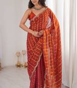 Rust fendy satin heavy embroidery sequins work saree with blouse