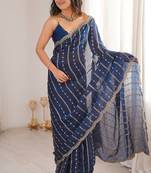 Blue fendy satin heavy embroidery sequins work saree with blouse