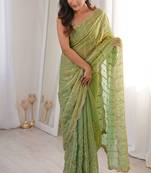 Sea green fendy satin heavy embroidery sequins work saree with blouse