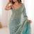 Aqua blue fendy satin heavy embroidery sequins work saree with blouse