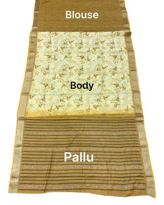 Light yellow lichi silk floral print saree with blouse 5