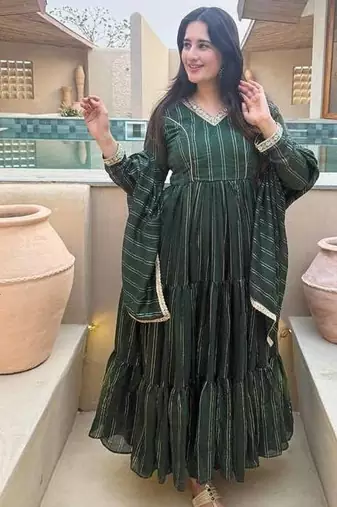 green brocade silk blend  blend party wear embroidery sharara suit set