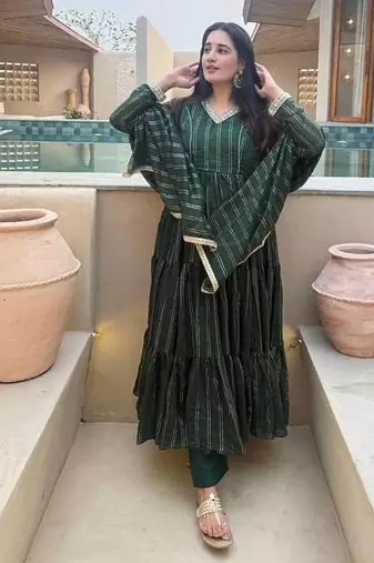green brocade silk blend  blend party wear embroidery sharara suit set