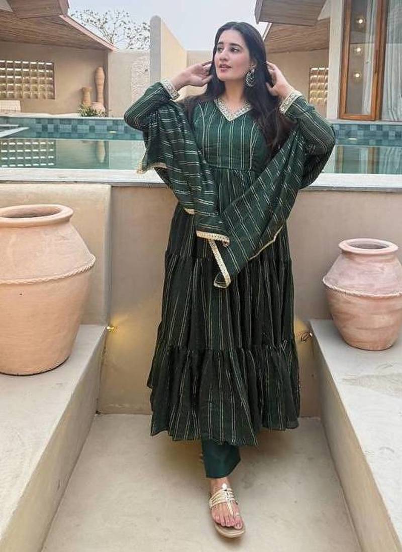 green brocade silk blend  blend party wear embroidery sharara suit set