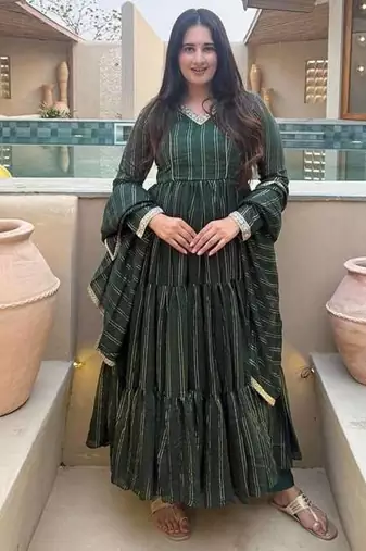 green brocade silk blend  blend party wear embroidery sharara suit set
