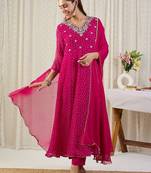 Ethnic Motifs Printed Panelled Thread Work Kurta With Trousers & Dupatta