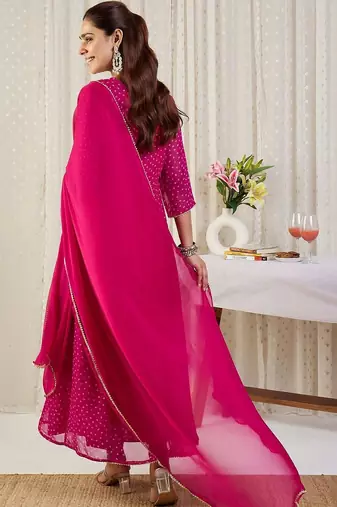 Ethnic Motifs Printed Panelled Thread Work Kurta With Trousers & Dupatta