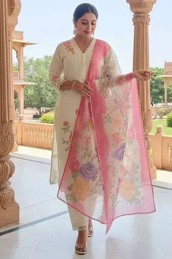Women Floral Printed Kurta with Trousers & Dupatta
