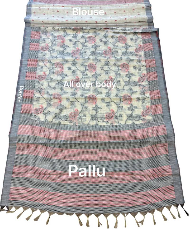 Off white cotton silk printed saree with blouse