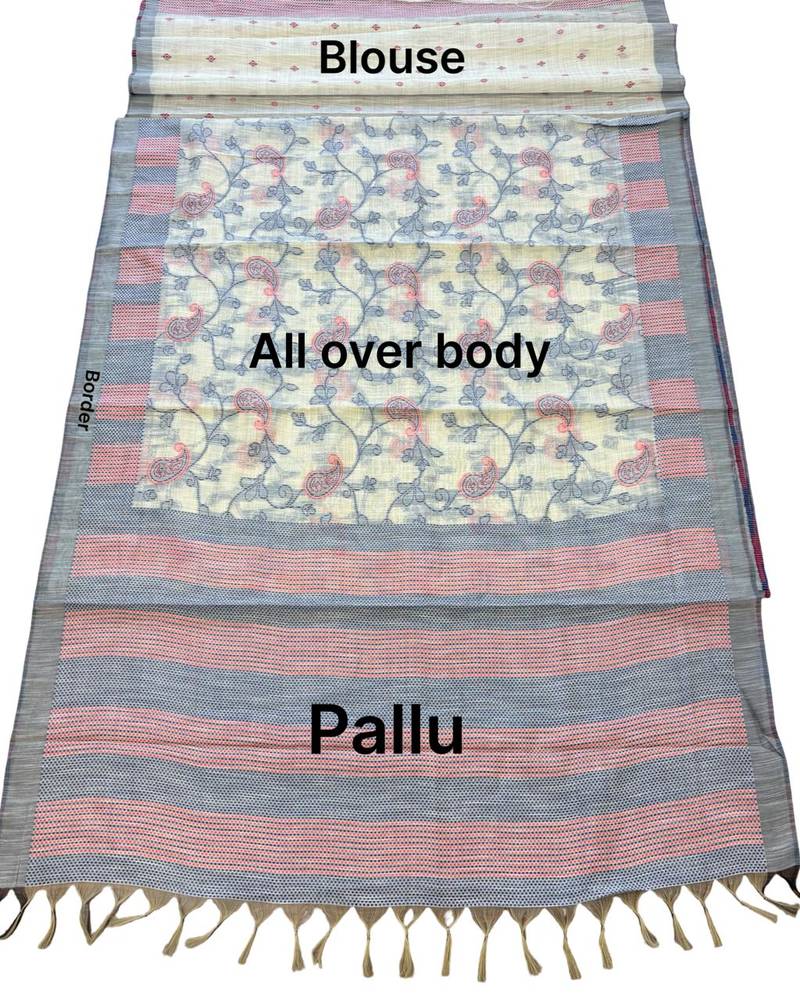 Off white cotton silk printed saree with blouse