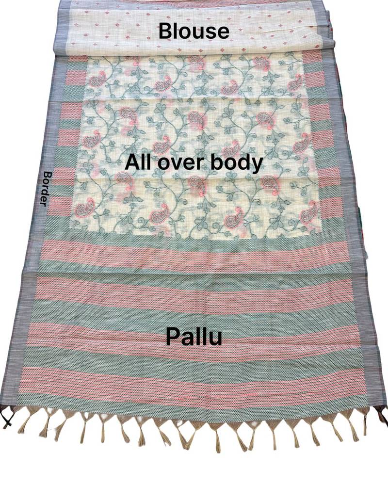 Off white cotton silk printed saree with blouse