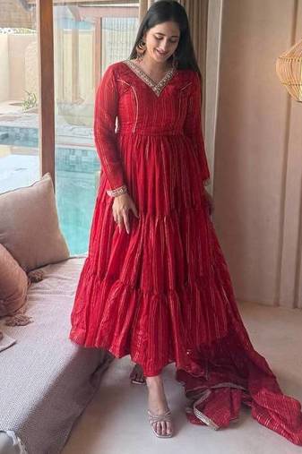 red brocade silk blend  blend party wear embroidery suit set