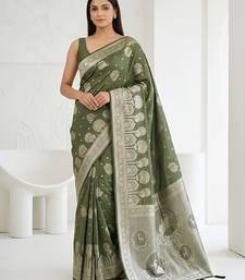 Mehendi lichi silk woven saree with blouse