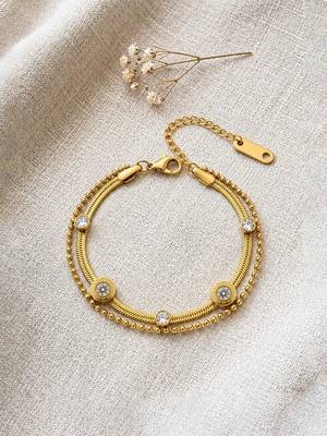 Gold cubic zirconia gold plated bracelet for women 2