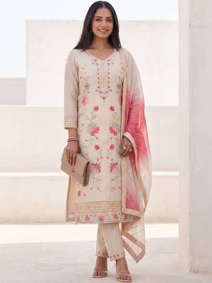 Women Floral Embroidered Mirror Work Kurta with Trousers & With Dupatta 1