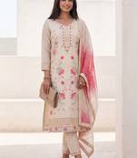 Women Floral Embroidered Mirror Work Kurta with Trousers & With Dupatta