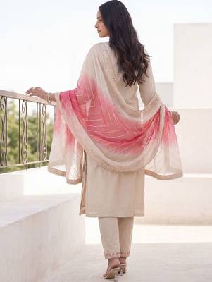 Women Floral Embroidered Mirror Work Kurta with Trousers & With Dupatta 4
