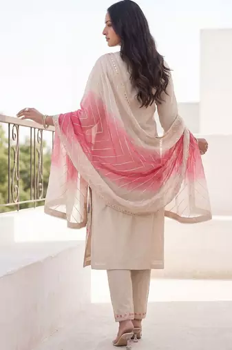 Women Floral Embroidered Mirror Work Kurta with Trousers & With Dupatta