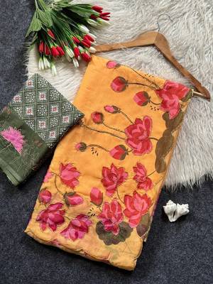 Yellow Color Printed And Hand Work Silk Blend Saree 3