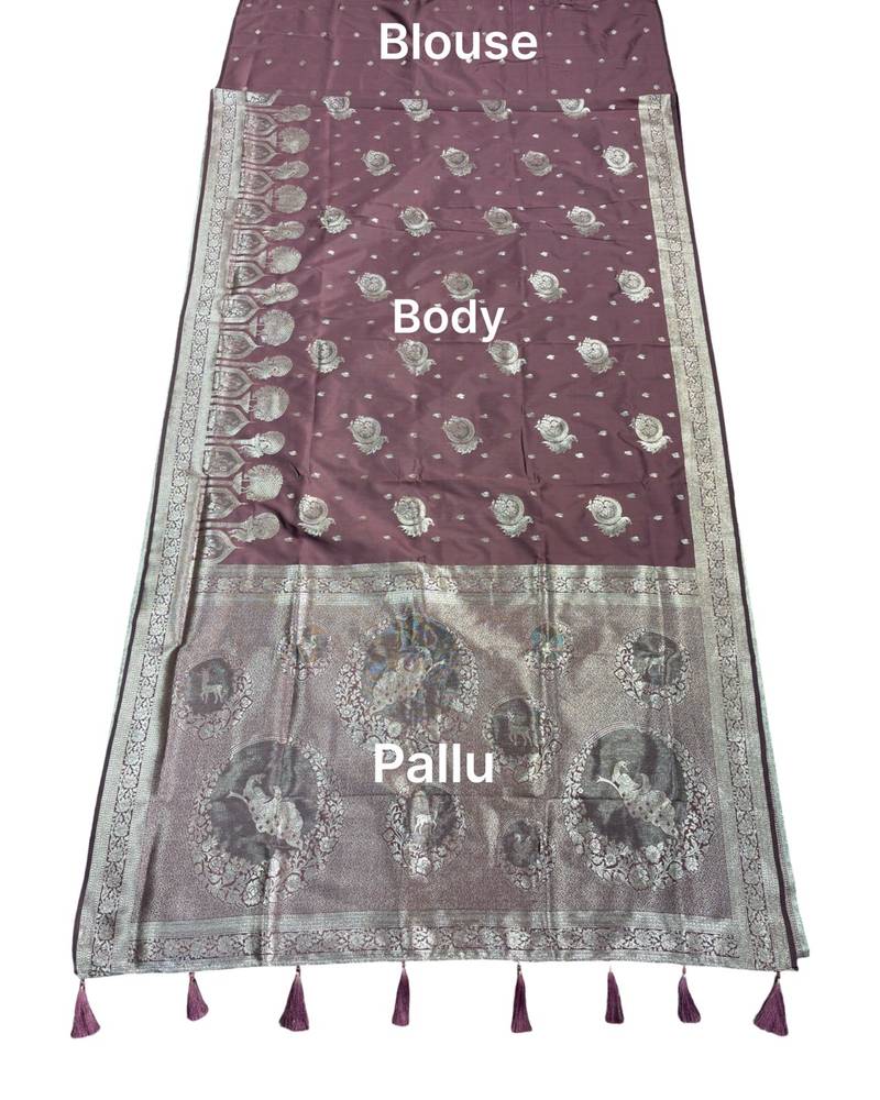 Mauve lichi silk woven saree with blouse