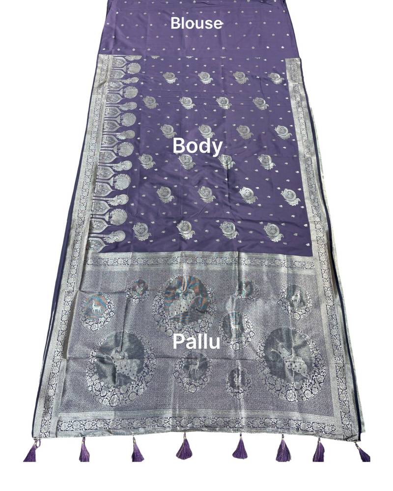 Purple lichi silk woven saree with blouse