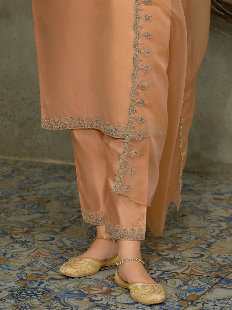 Women Floral Embroidered Sequinned Kurta With Trousers & Dupatta