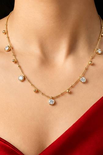 Gold cubic zirconia gold plated necklace for women