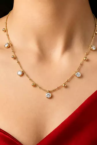 Gold cubic zirconia gold plated necklace for women