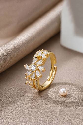 Gold cubic zirconia gold plated finger ring for women