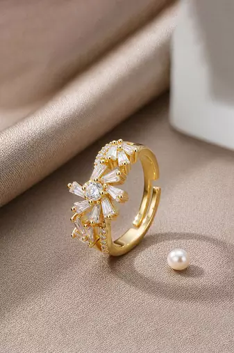 Gold cubic zirconia gold plated finger ring for women
