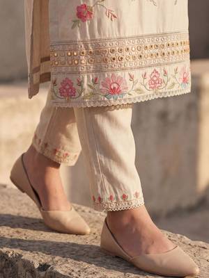 Women Floral Embroidered Mirror Work Kurta with Trousers & With Dupatta 3