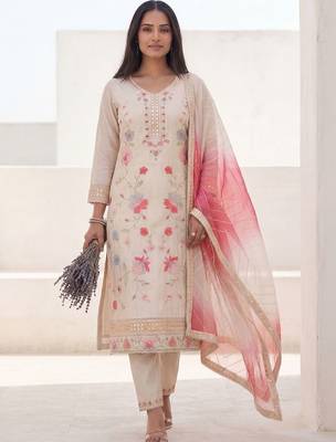Women Floral Embroidered Mirror Work Kurta with Trousers & With Dupatta 5