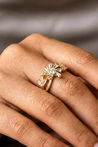 Gold cubic zirconia gold plated finger ring for women