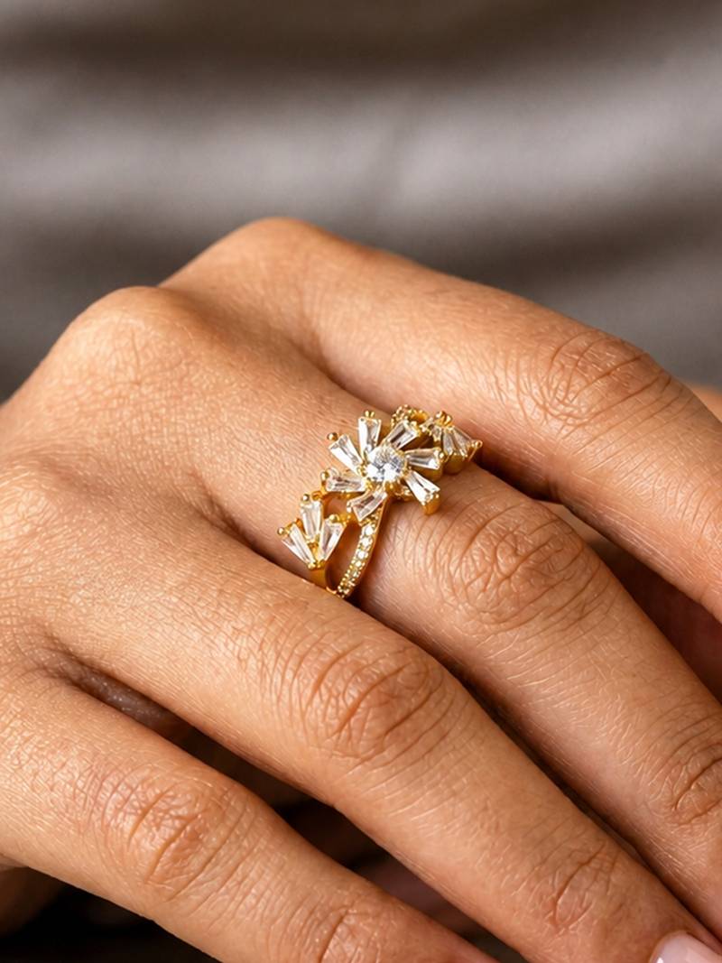 Gold cubic zirconia gold plated finger ring for women
