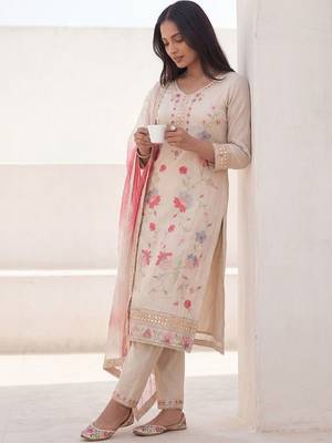 Women Floral Embroidered Mirror Work Kurta with Trousers & With Dupatta 6
