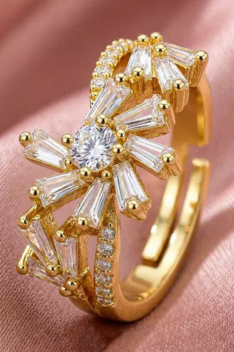Gold cubic zirconia gold plated finger ring for women