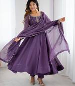 women's embroidery work crunchy silk blend flared anarkali pant and dupatta set