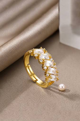 Gold cubic zirconia gold plated finger ring for women
