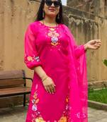 Ethnic Motifs Embroidered Round Neck Thread Work Kurta with Trousers & Dupatta