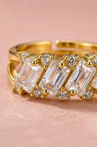Gold cubic zirconia gold plated finger ring for women